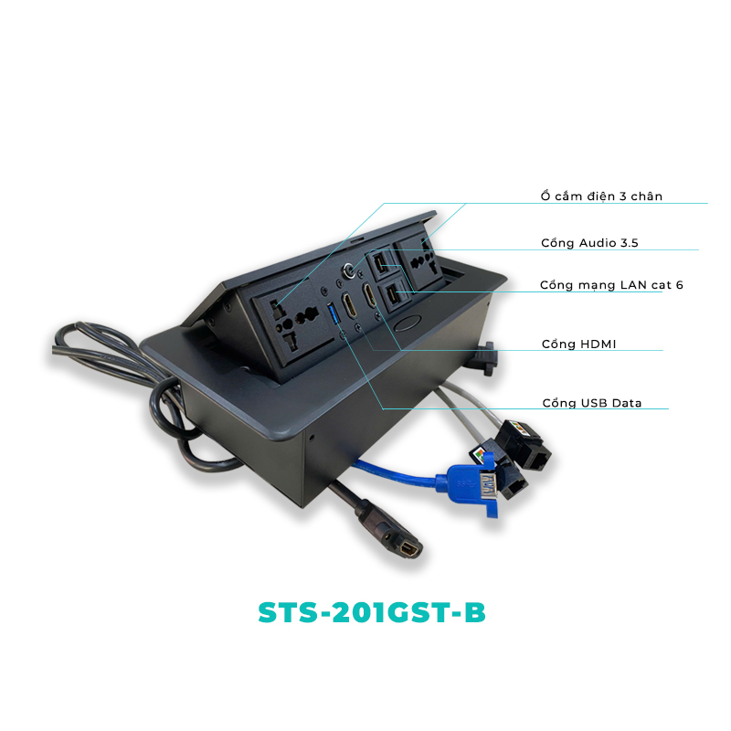 Hộp ổ điện âm bàn đa năng Sinoamigo STS-201GST-B màu đen